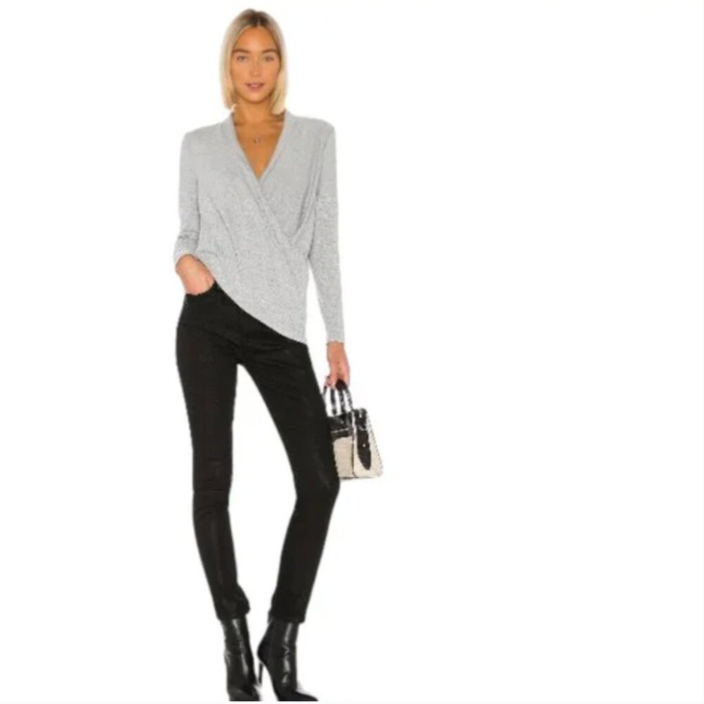 Revolve 1. State Cross Front Cozy Knit Top in Silver Heather S - Picture 13 of 14